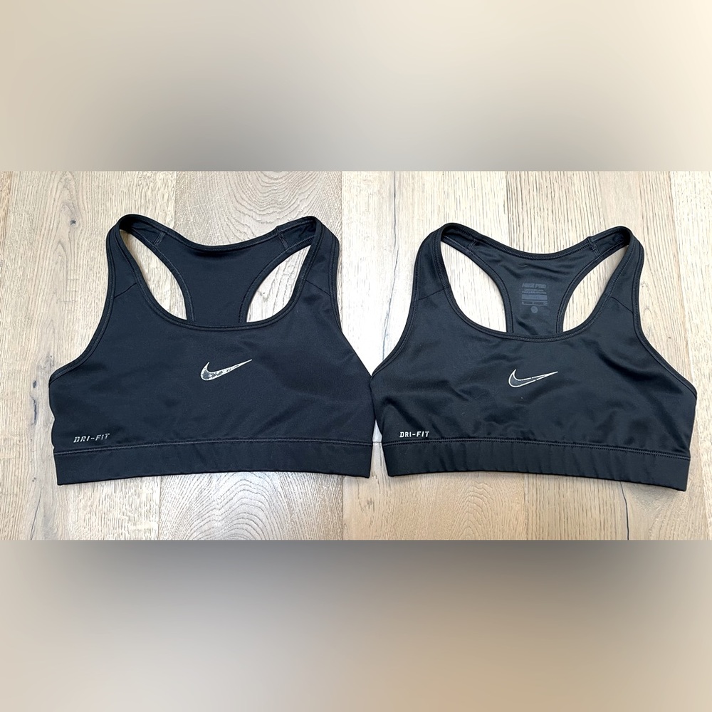 Bundle of two Nike Dri-Fit compression sports bras in black and size small.